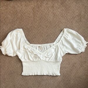 Billabong Cream Smocked Ruffled Crop Blouse